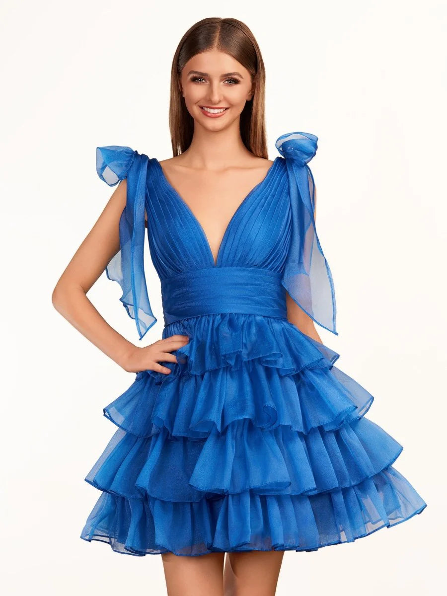 rendy A-Line Royal Blue Tiered   Retract Your Waist  Homecoming Dress